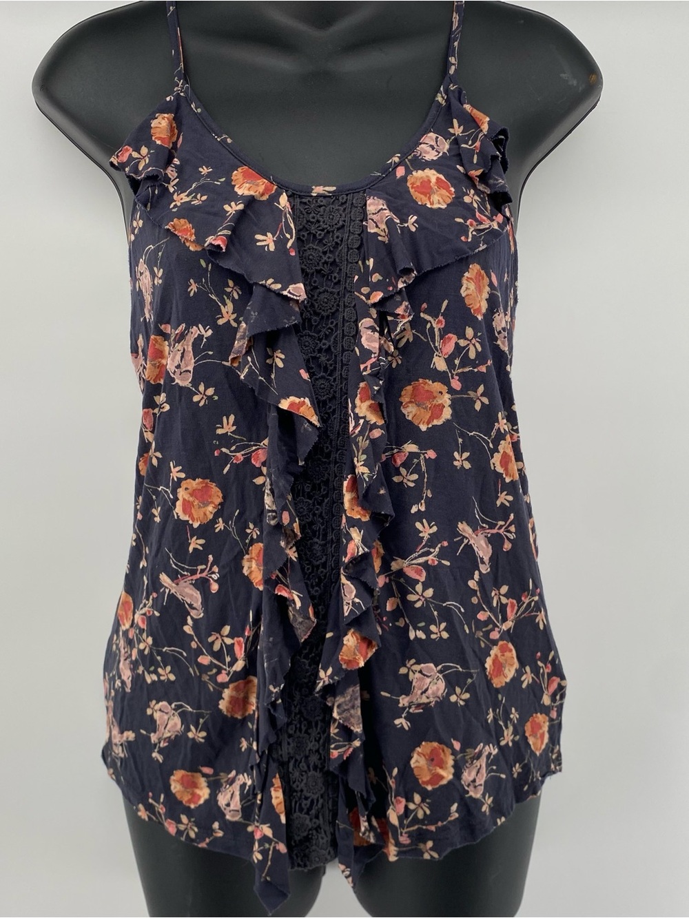 LC Lauren Conrad Navy Floral Ruffle Camisole